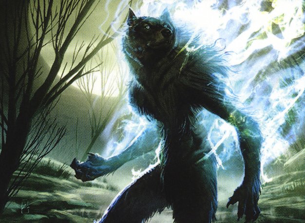 Three werewolves at night forest mtg fantasy art