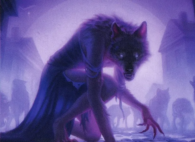 Three werewolves at night forest mtg fantasy art