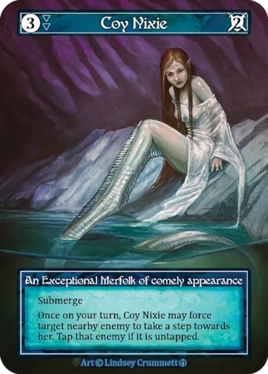 Coy Nixie — An Exceptional Merfolk of comely appearance — illustrated by Lindsey Crummett
